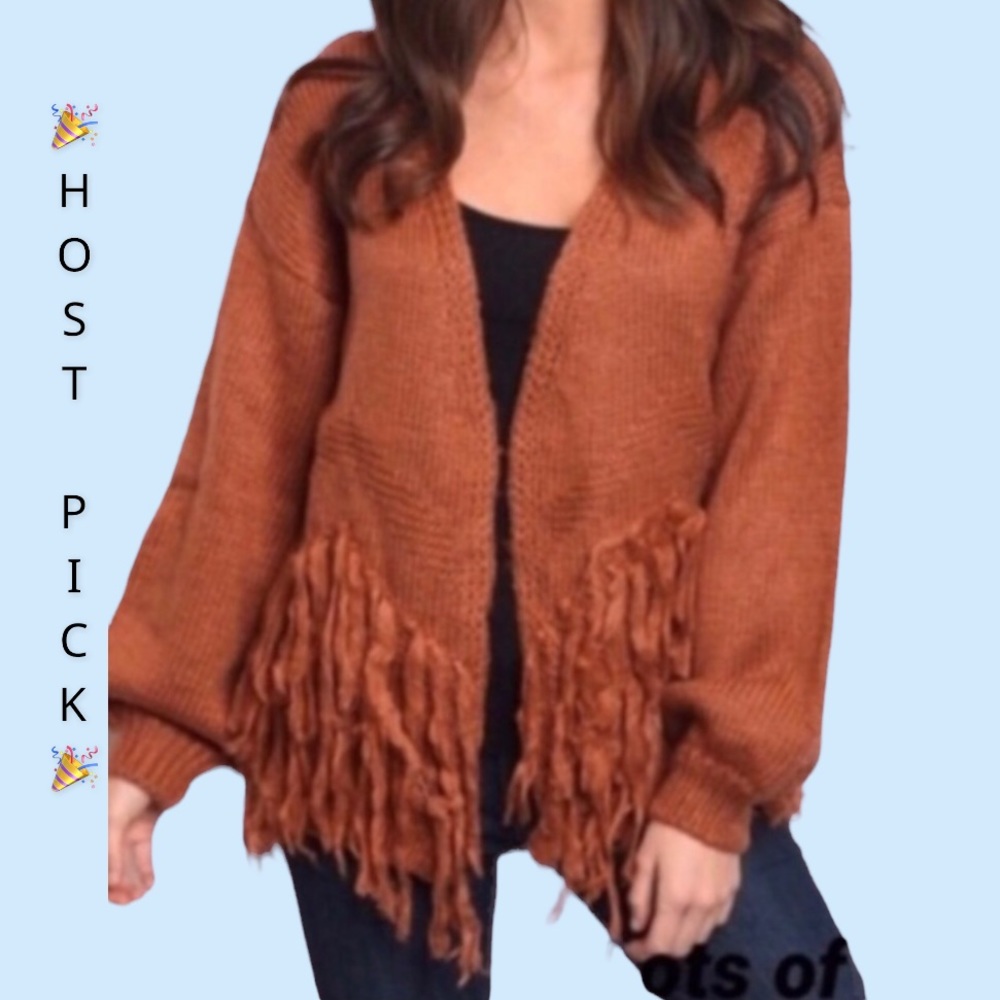 ❌DONATED❌Carmel Brown Fringe Open Style Sweater Cardigan - Picture 1 of 13